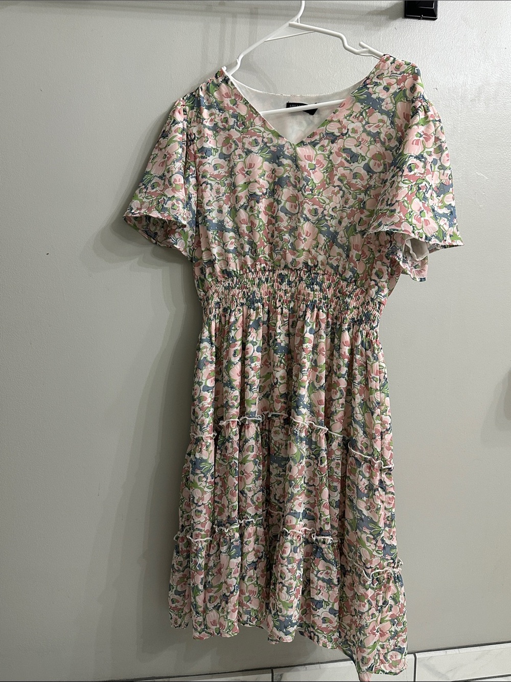 Mikarose Floral Midi Dress in Pink and Green